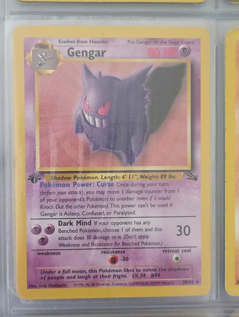 1999 Pokemon Fossil 1st Edition GENGAR - #20/62 - Non-Holo - RARE