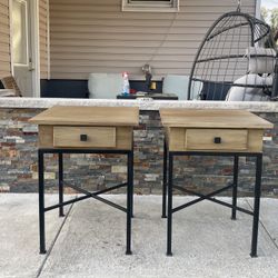 Set of 2 Modern Wood Nightstands with Metal Legs - Excellent Condition