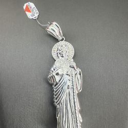 925 Sterling Silver Cz Hollow San Judas Pendant  44.90grams I -455  