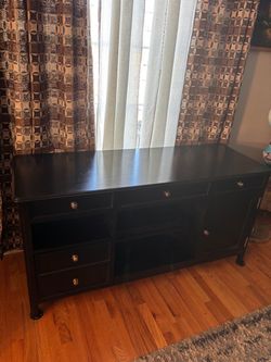 Black Wood TV Stand with Drawers/Credenza