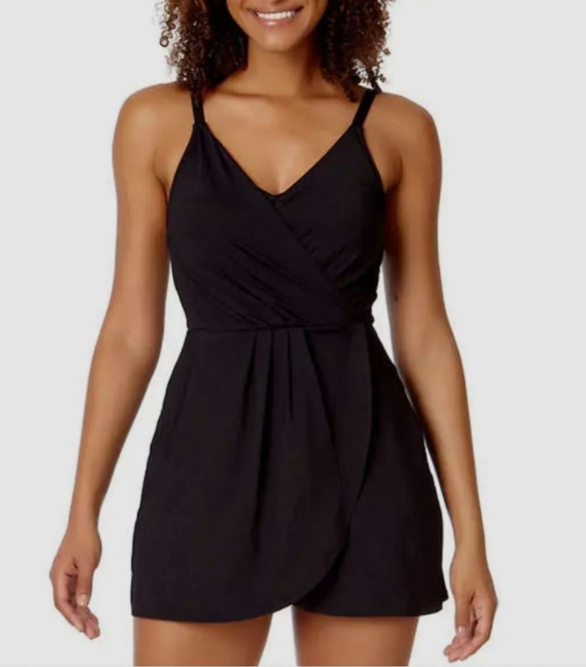 Lands' End Faux Wrap Black Swimsuit