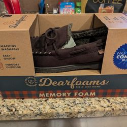 Men's Brown Memory Foam Slippers, Size 11-12