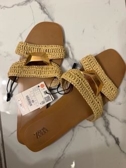 Zara Woven Raffia Slide Sandals