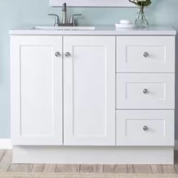 Bannister 43 in. Single Sink White Bath Vanity with Granite-Look Colorpoint White Cultured Marble