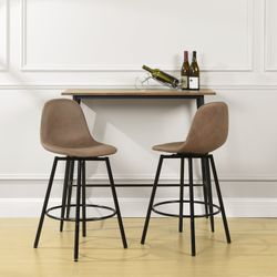 Homy Casa CHAR-CS 2PC Swivel Bar Stools 28.3" Seat Height Brown Upholstered Counter Chairs Open Box