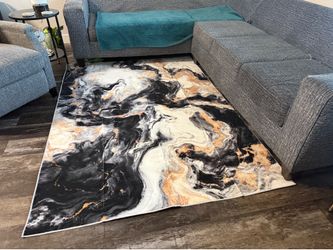 Yinhua Washable Rug Marble Black & Gold Rug