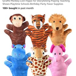 New 6 PCS Hand Puppets Set Animal Plush Puppet Elephant Tiger Giraffe Monkey Lion Hippo for Storytelling Playing Teaching Shows Playtime Schools Birth
