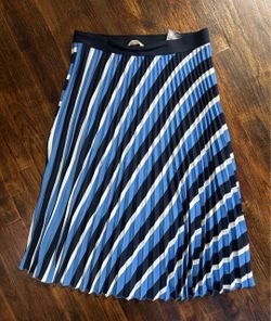 Pleated Maxi Skirt Blue White Navy Stripe