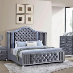 $599  Queen Upholstery Velvet Gray bed frame only  Mattres separate