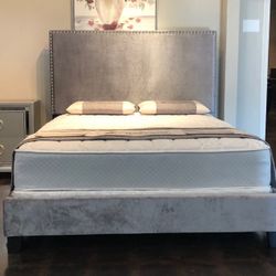 Brand New Full Size Grey Bed Frame With New Mattress Set/Fast Delivery 