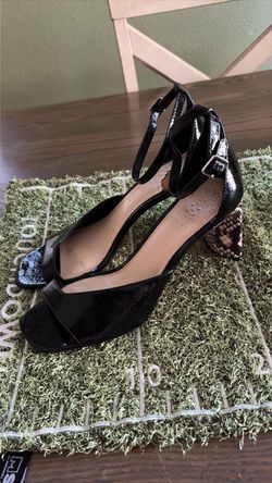 Vince Camuto Black Patent Ankle Strap Heels