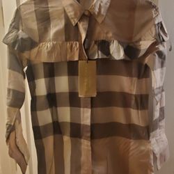 New Burberry Ruffle Button Down Shirt Size 0 W TAGS Attached 