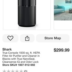 Shark True Console 1000 sq. ft. HEPA Filter Air Purifier and Cleaner in Blacks with True NanoSeal, Cleansense IQ and Odor Lock