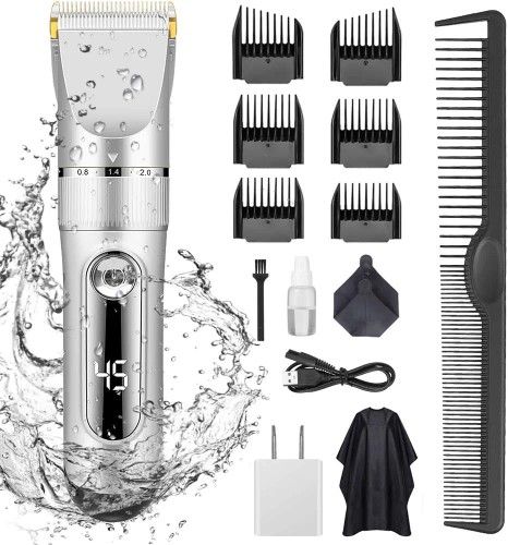 KERUITA Electric Hair Clippers for Men Quiet LED Display Cordless Rechargeable Hair Trimmers Set, IPX7 Waterproof Haircut Barber Trimmer Kit with Hair