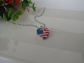 American Flag Cross Heart Pendant Necklaces Patriotic Jewelry Religious