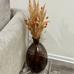 Large Glass Vase with Artificial Wheat Stalks (3 Ft Tall)