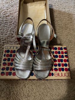 Vintage Connie Silver Metallic Strappy Heeled Sandals