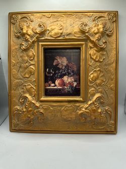 Vintage Ornate Gold Gilt Frame Fruit Oil Painting Heavy