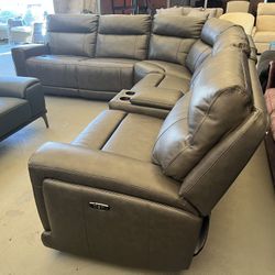 Power Leather Recliner Sectional 
