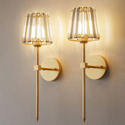 2 Crystal Battery Operated Wall Sconces Gold Rechargeable Wireless Lights Dimmable Bedroom