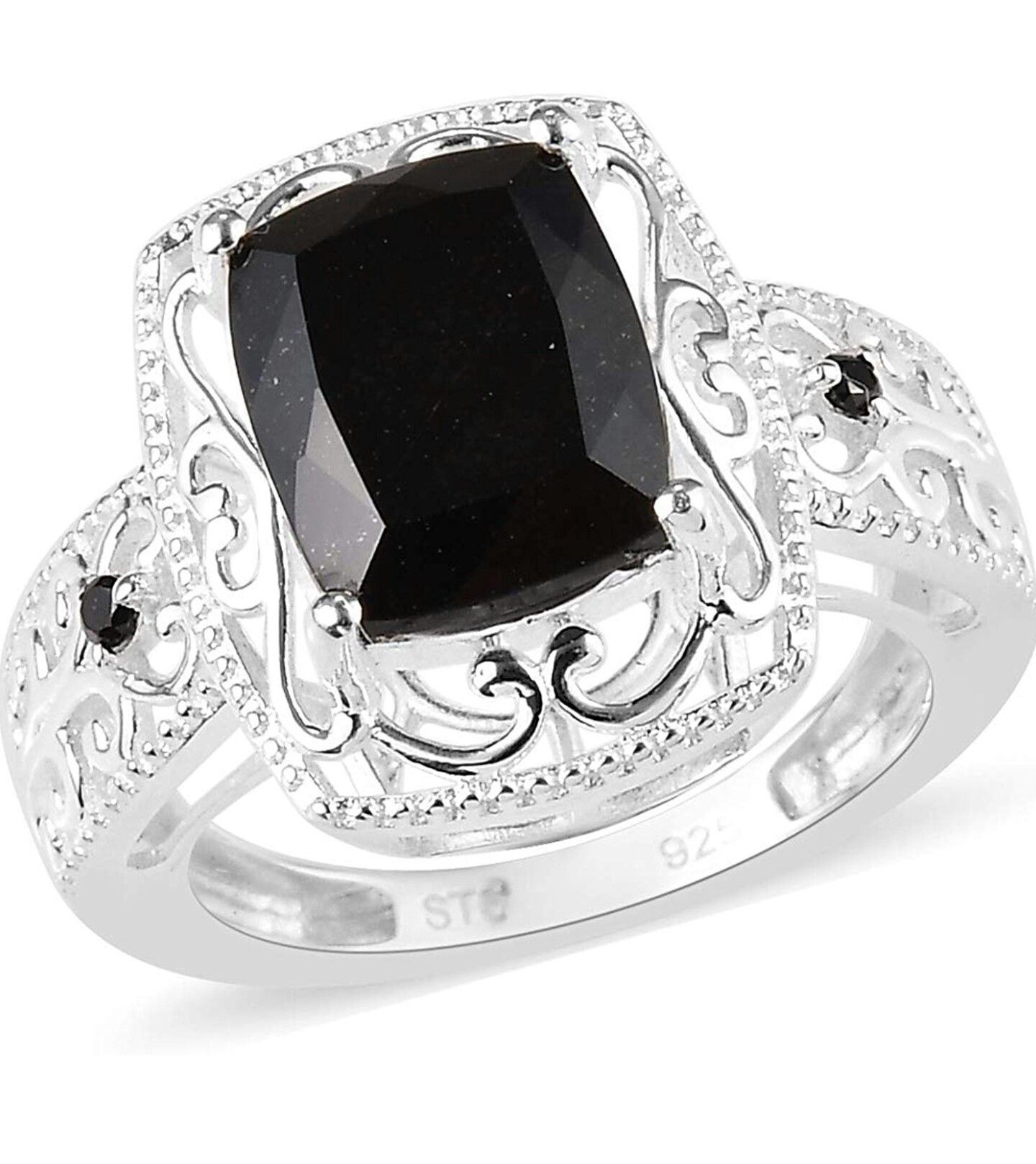 925 Sterling Silver, Black Tourmaline Statement Ring for Women