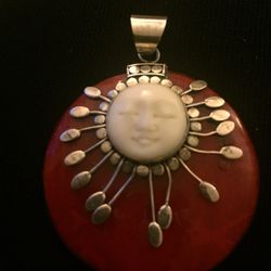 Sterling Silver Red Sun Pendant