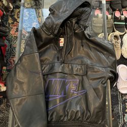 Supreme X Nike Black Leather Anorak Pullover