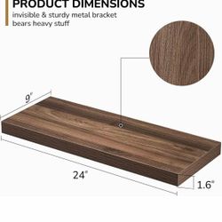 NEW-Rustic Wooden Wall Shelves - 24"x 9"x 1.6" 2Pack, Walnut