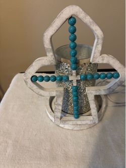 Decorative Candle Holder with Beaded Cross