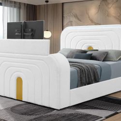 LED FIREPLACE PLATFORM BED WITH TV HOLDER NEW IN BOX 