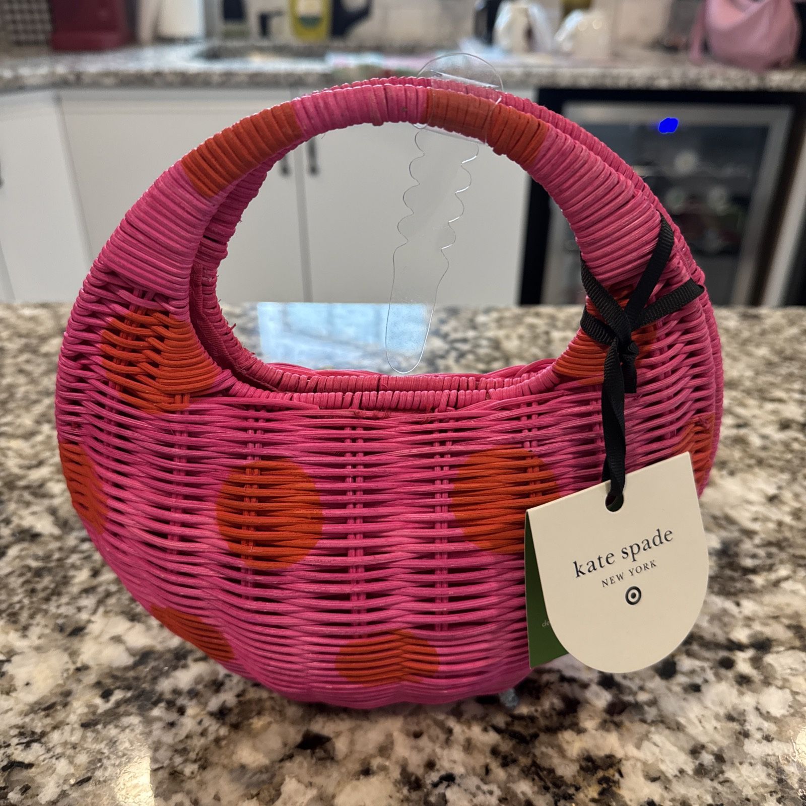 Kate Spade New York x Target Polka Dot Wicker Crescent Bag Pink Red NEW