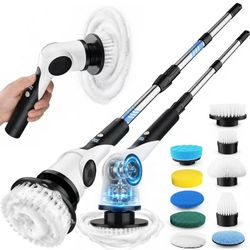 Electric Spin Scrubber, 3-Speed Shower Scrubber with Long Handle & 10 Replaceable Brush Heads, Cordless Shower Cleaner Brush with 90 Mins Runtime & Fu