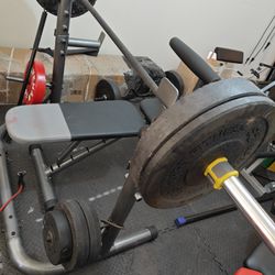Weider XRS 20 Adjustable Bench and Squat Rack  + 270lb cement Cave Man plates and plate rack