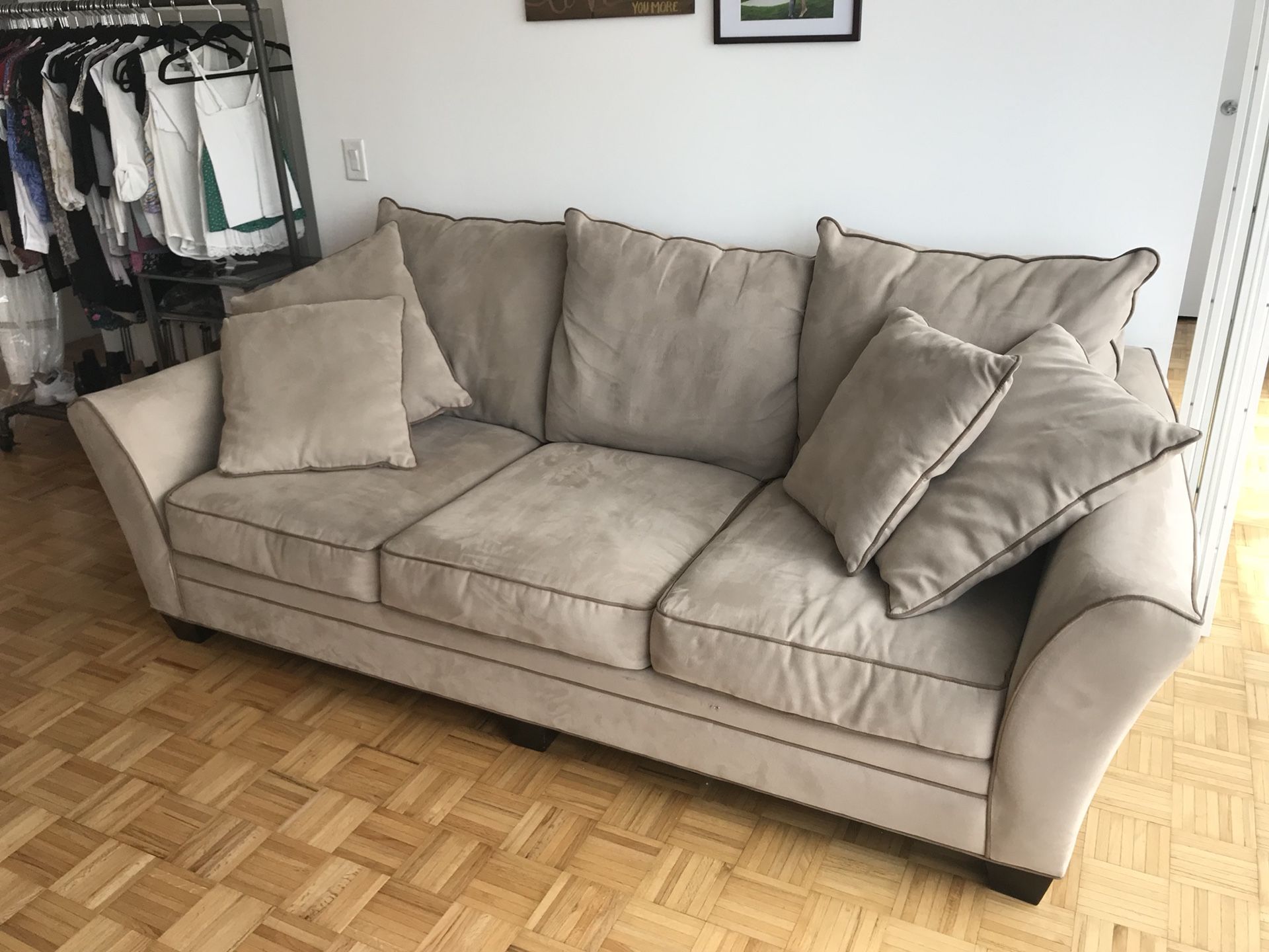 COUCH - Briarwood Microfiber Sofa - Light Taupe / Khaki - Raymour & Flannigan