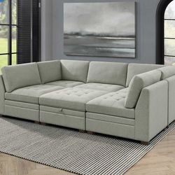 Grey Tisdale Fabric Sectional—New! Great Price!