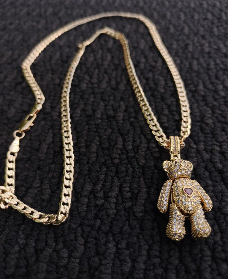 14k Gold-plated 4mm Diamond Cut Chain And Pendant 