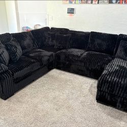POP-UP BRAND NEW SLEEPER BLACK CORDUROY SECTIONAL SAME DAY DELIVERY 