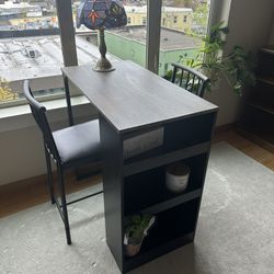 Wooden Table Set with Built In Shelves