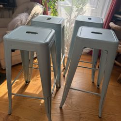 30” Blue Metal Rustic Barstools (4)