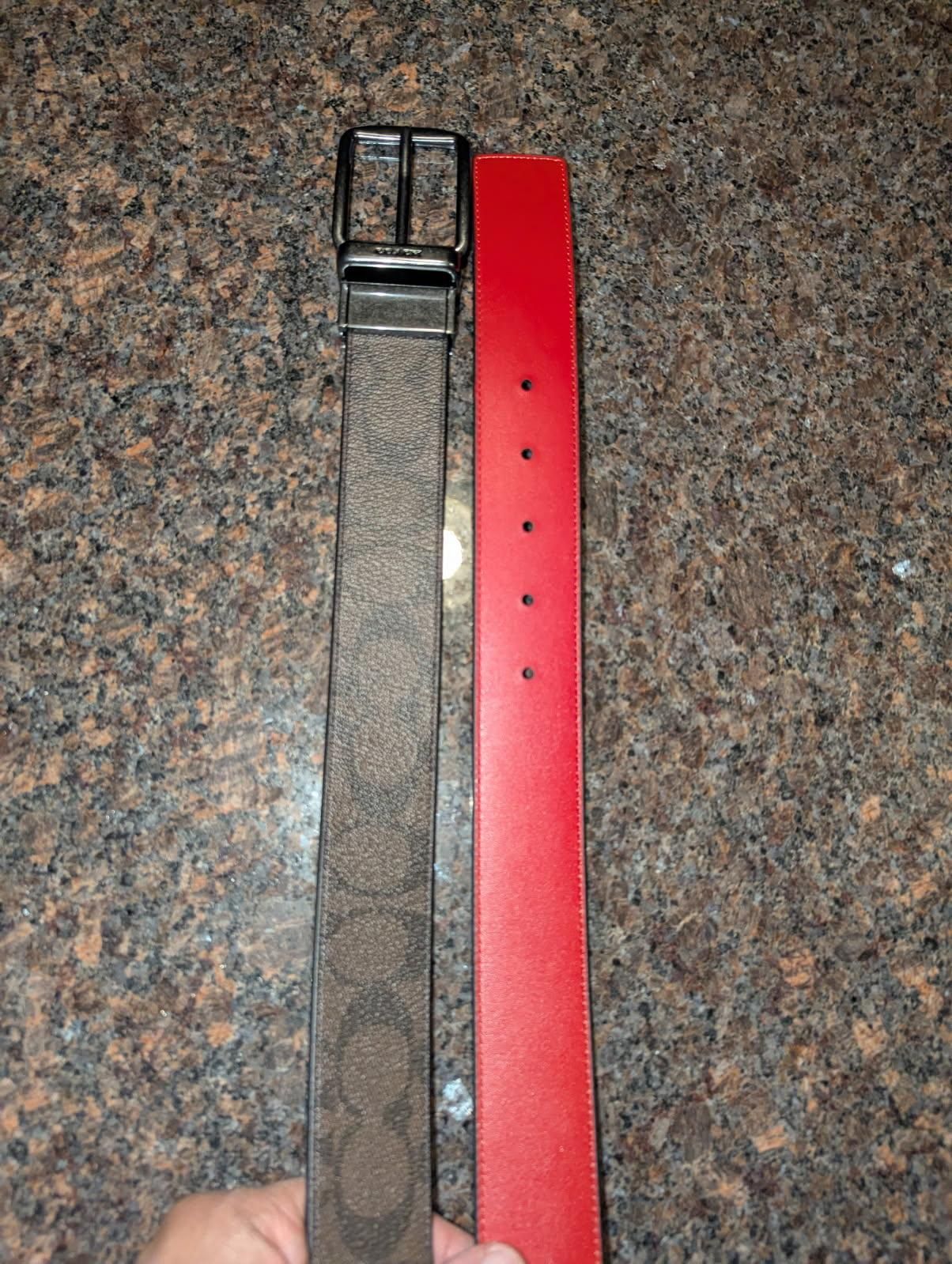 Coach Reversible Signature Canvas Belt, Brown & Red, C6812 QBTKA, Size 42, HOT π₯