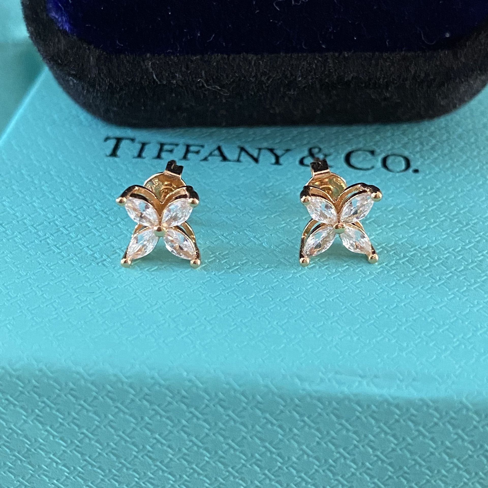 Tiffany Victoria Platinum And Marquise Diamond Stud Earrings