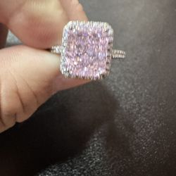 Pink Triple A Cubic Zirconia Ring With White Triple A Cz Ring Size 10 Sterling Silver 