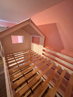 Kids Bunk Bed House Bed Frame with Slats