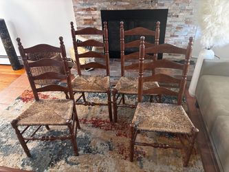 Set of 4 Solid Wood Ladder-Back Dining Chairs – Woven Seats