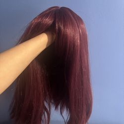 Mid-Length Straight Full-Cap Wig - cherry wine color