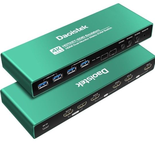 New HDMI KVM Switch 2 Monitors 2 Computers 4K 60Hz 2K 144Hz EDID Emulator USB3.0