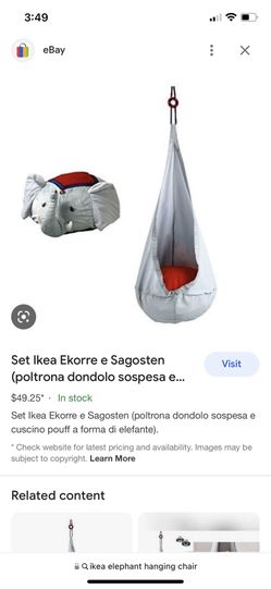 IKEA Kids Hanging Chair With Elephant Cushion, Never Used