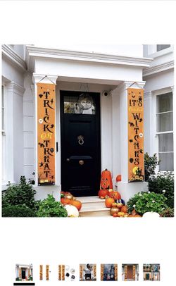 Halloween Decorations Porch Sign Banners - Trick or Treat & October Halloween Signs for Front Door, Halloween Hanging Signs for Indoor/ Outdoor Home