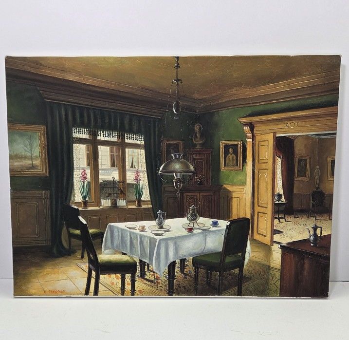 Beautifully Detailed Signed Dining Room Painting 12x15