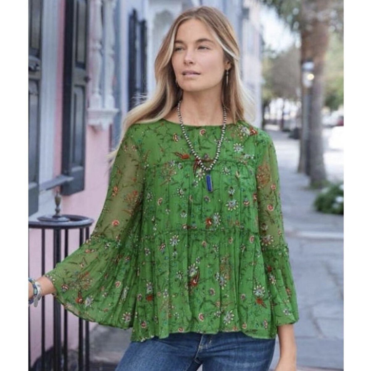 Sundance Green Floral Flowy Top